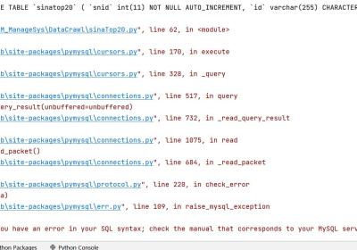 pymysql.err.ProgrammingError: (1064, “You have an error in your SQL syntax； check the manual that co