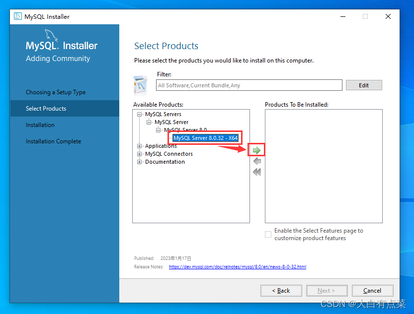 最新 MySQL 8.0.32 在Win10安装部署（详细）,安装“MySQL Server 8.0.32 - X64”组件,第6张