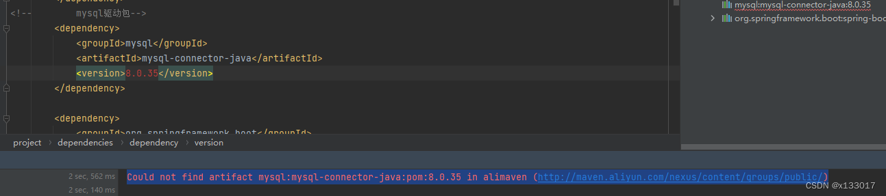 出现以上报错：Could not find artifact mysql:mysql-connector-java:pom:8.0.35 in alimaven,第1张