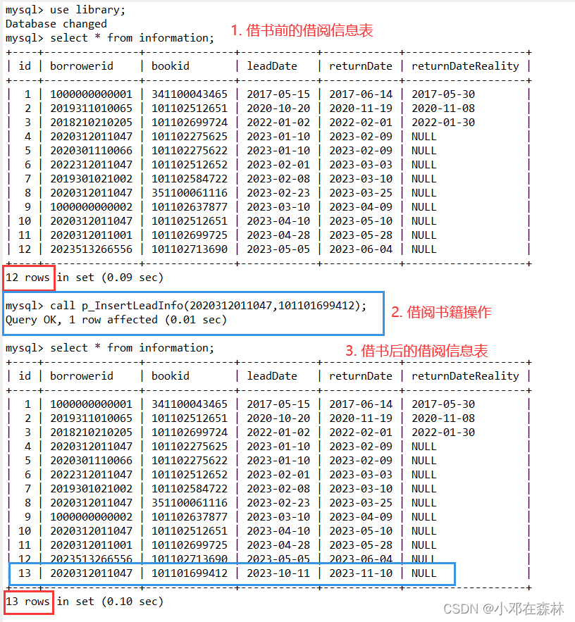 【数据库——MySQL（实战项目1）】（2）图书借阅系统——数据库测试、视图以及存储过程,在这里插入图片描述,第14张