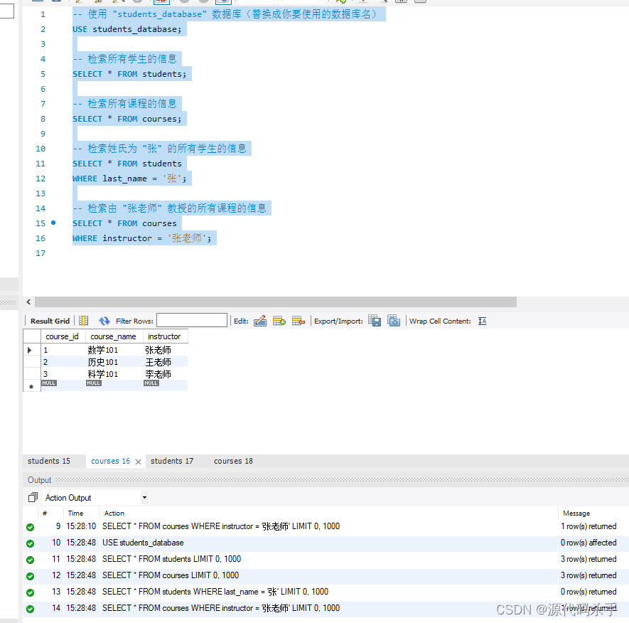 【MySQL数据库原理】在MySQL Workbench界面运行SQL代码——学生管理系统,在这里插入图片描述,第10张