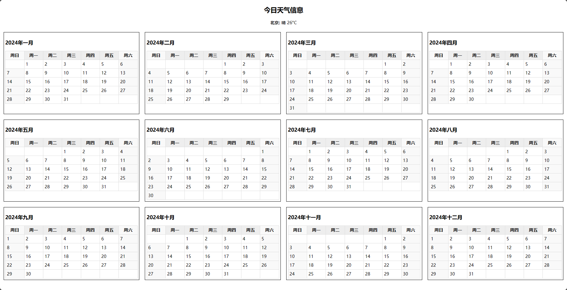【PHP】PHP生成全年日历,在这里插入图片描述,第5张